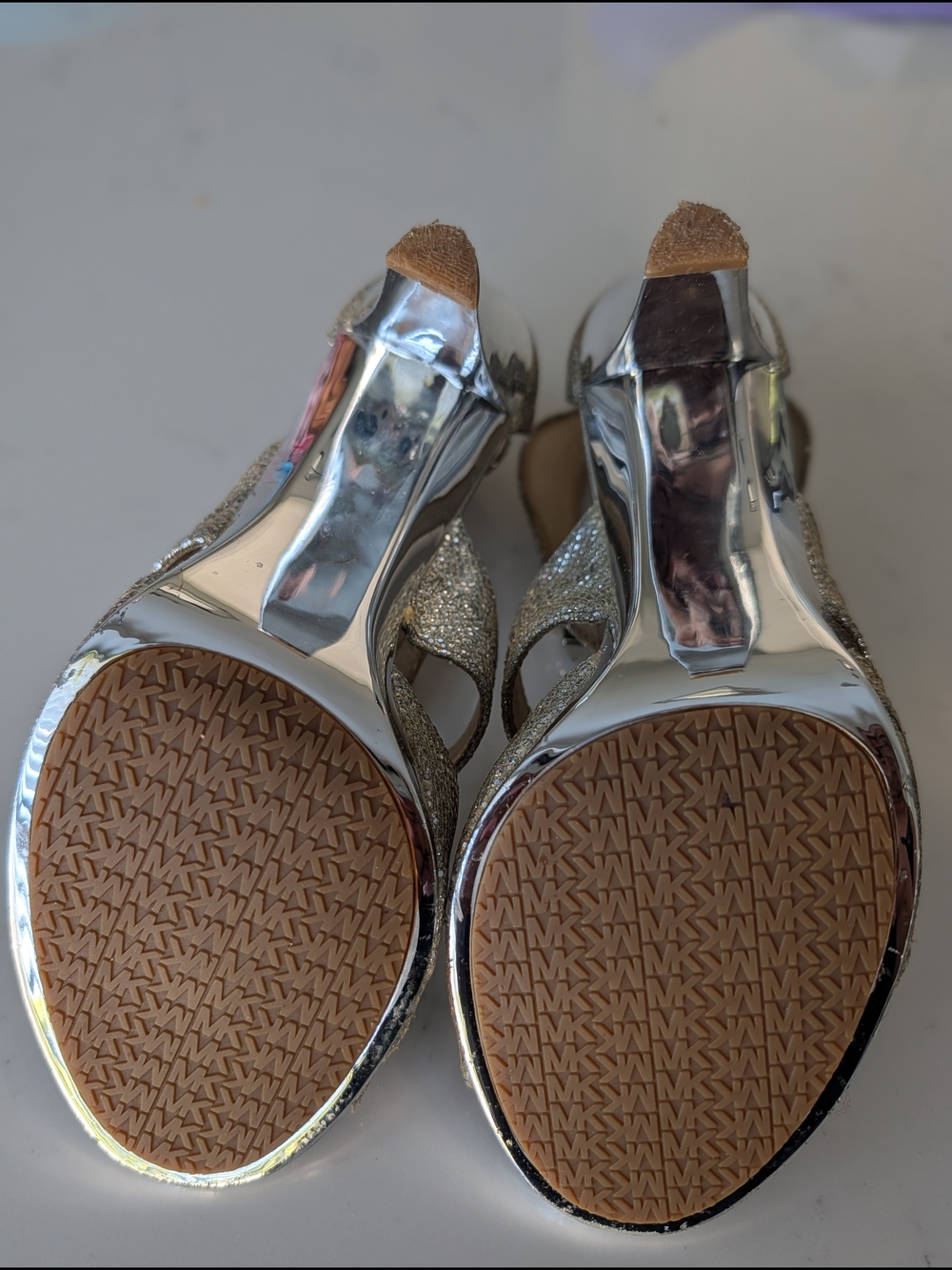 Silver And Gold Metallic Strappy High Heel Sandals - Picture 11 of 12